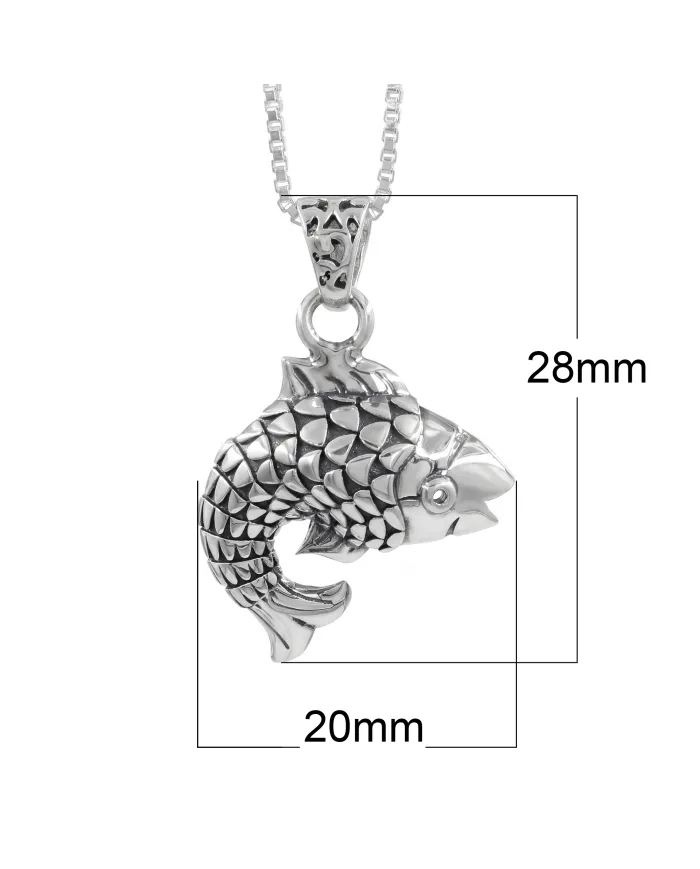 925 Sterling Silver Fish Pendant Necklace - Handmade Unisex Jewelry