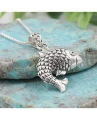 925 Sterling Silver Fish Pendant Necklace - Handmade Unisex Jewelry