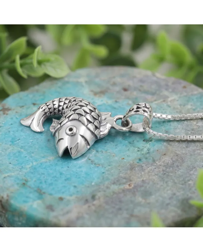 925 Sterling Silver Fish Pendant Necklace - Handmade Unisex Jewelry