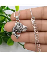 925 Sterling Silver Fish Pendant Necklace - Handmade Unisex Jewelry