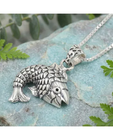 925 Sterling Silver Fish Pendant Necklace - Handmade Unisex Jewelry