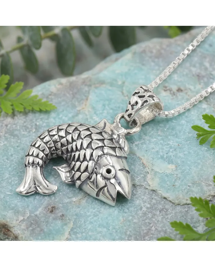 925 Sterling Silver Fish Pendant Necklace - Handmade Unisex Jewelry