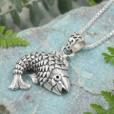 925 Sterling Silver Fish Pendant Necklace - Handmade Unisex Jewelry