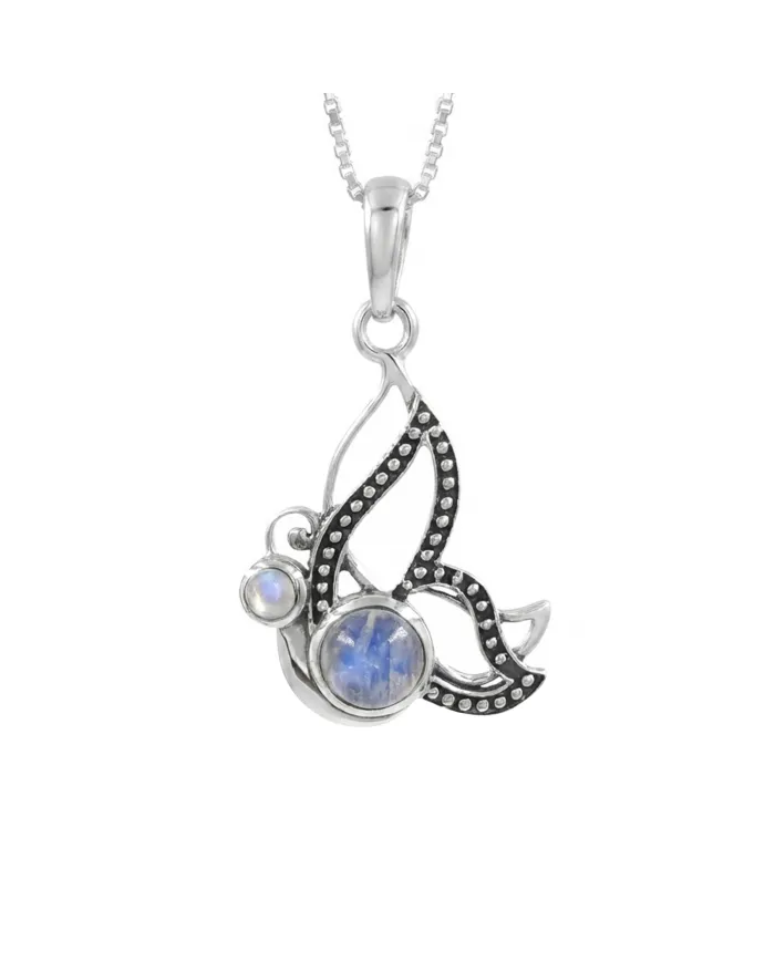 Moonstone Butterfly Necklace - 925 Sterling Silver Minimalist Pendant