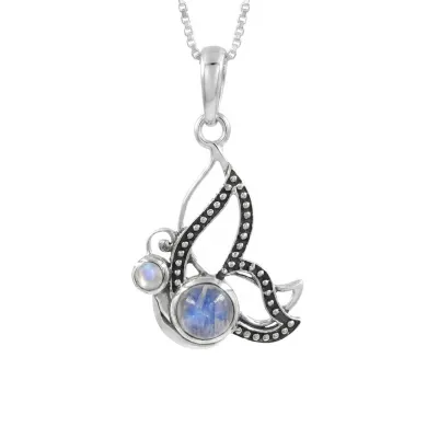 Moonstone Butterfly Necklace - 925 Sterling Silver Minimalist Pendant