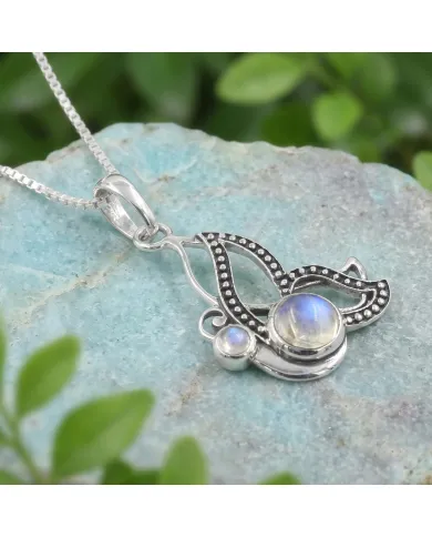 Moonstone Butterfly Necklace - 925 Sterling Silver Minimalist Pendant
