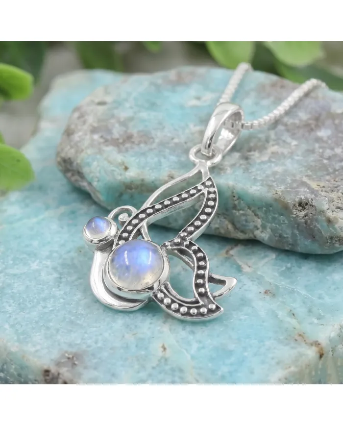 Moonstone Butterfly Necklace - 925 Sterling Silver Minimalist Pendant