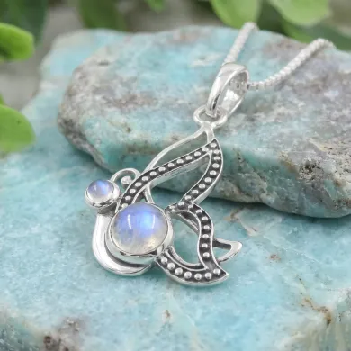 Moonstone Butterfly Necklace - 925 Sterling Silver Minimalist Pendant