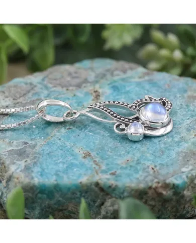 Moonstone Butterfly Necklace - 925 Sterling Silver Minimalist Pendant