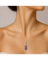 Amethyst & Pearl Pendant 925 Sterling Silver Handmade Boho Necklace