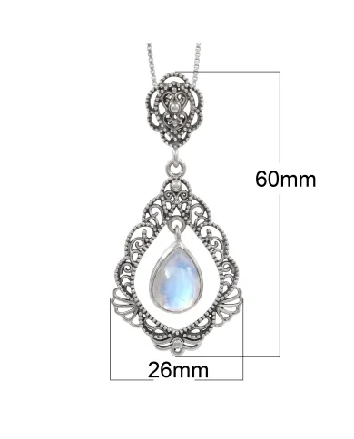 Moonstone Necklace - 925 Sterling Silver Handmade Boho Pendant for Her