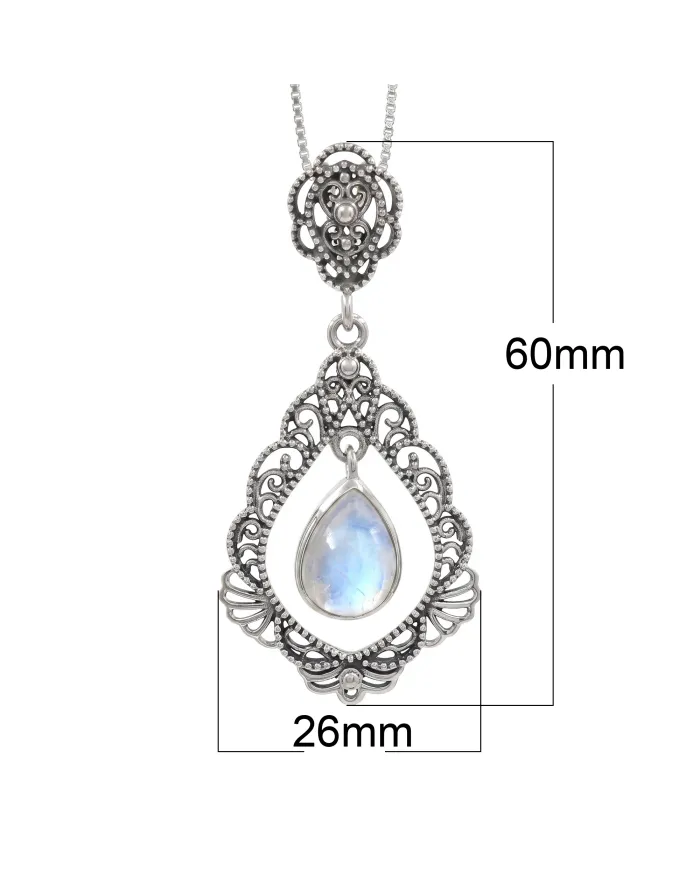 Moonstone Necklace - 925 Sterling Silver Handmade Boho Pendant for Her