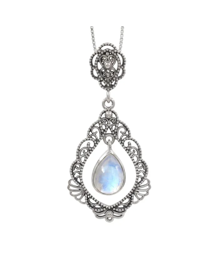 Moonstone Necklace - 925 Sterling Silver Handmade Boho Pendant for Her