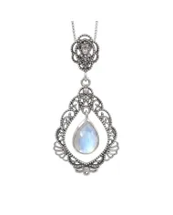 Amethyst & Pearl Pendant 925 Sterling Silver Handmade Boho Necklace