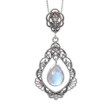 Moonstone Necklace - 925 Sterling Silver Handmade Boho Pendant for Her