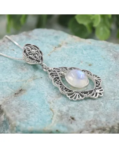 Moonstone Necklace - 925 Sterling Silver Handmade Boho Pendant for Her