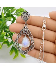 Moonstone Necklace - 925 Sterling Silver Handmade Boho Pendant for Her