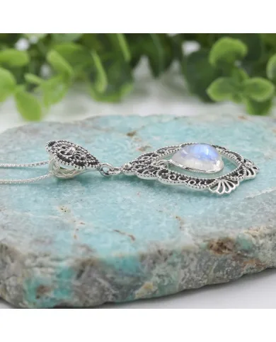 Moonstone Necklace - 925 Sterling Silver Handmade Boho Pendant for Her