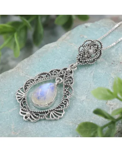 Moonstone Necklace - 925 Sterling Silver Handmade Boho Pendant for Her