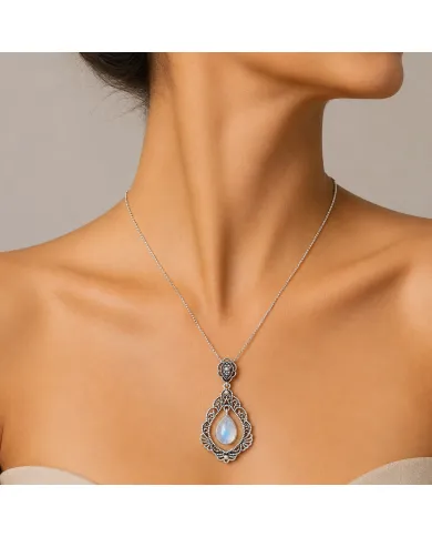 Moonstone Necklace - 925 Sterling Silver Handmade Boho Pendant for Her
