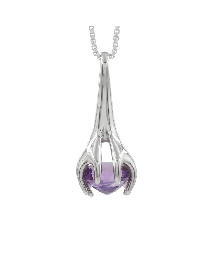 Amethyst Holding Hands Pendant Necklace | 925 Sterling Silver Jewelry