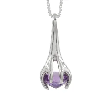 Amethyst Holding Hands Pendant Necklace | 925 Sterling Silver Jewelry