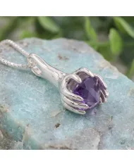 Amethyst Holding Hands Pendant Necklace | 925 Sterling Silver Jewelry