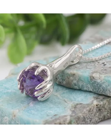 Amethyst Holding Hands Pendant Necklace | 925 Sterling Silver Jewelry