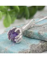 Amethyst Holding Hands Pendant Necklace | 925 Sterling Silver Jewelry