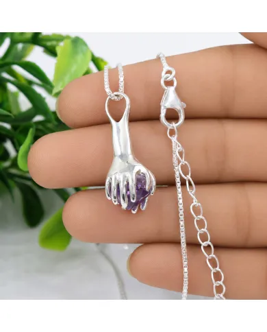 Amethyst Holding Hands Pendant Necklace | 925 Sterling Silver Jewelry