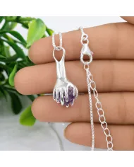 Amethyst Holding Hands Pendant Necklace | 925 Sterling Silver Jewelry