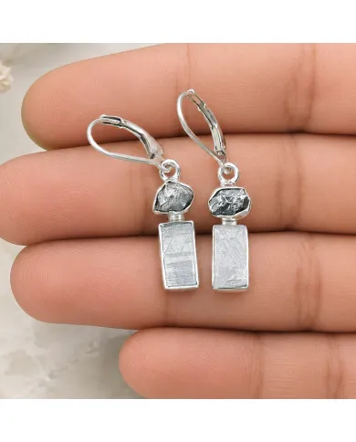 Meteorite Earrings - 925 Sterling Silver Raw Gemstone Jewelry