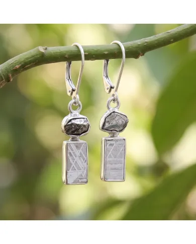 Meteorite Earrings - 925 Sterling Silver Raw Gemstone Jewelry