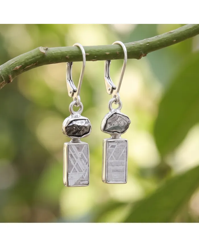 Meteorite Earrings - 925 Sterling Silver Raw Gemstone Jewelry