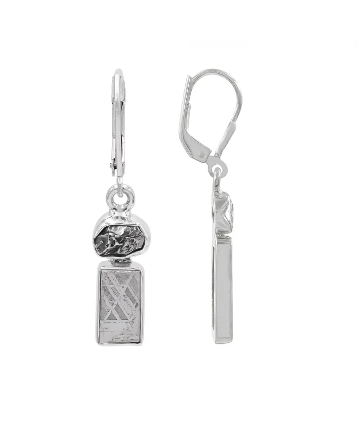 Meteorite Earrings - 925 Sterling Silver Raw Gemstone Jewelry