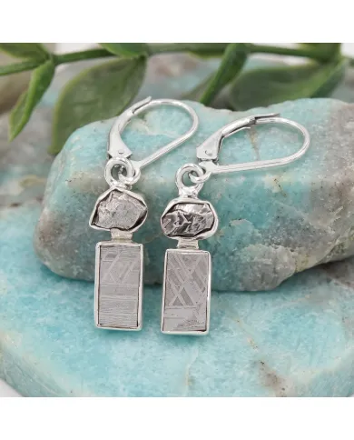 Meteorite Earrings - 925 Sterling Silver Raw Gemstone Jewelry
