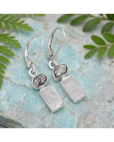 Meteorite Earrings - 925 Sterling Silver Raw Gemstone Jewelry