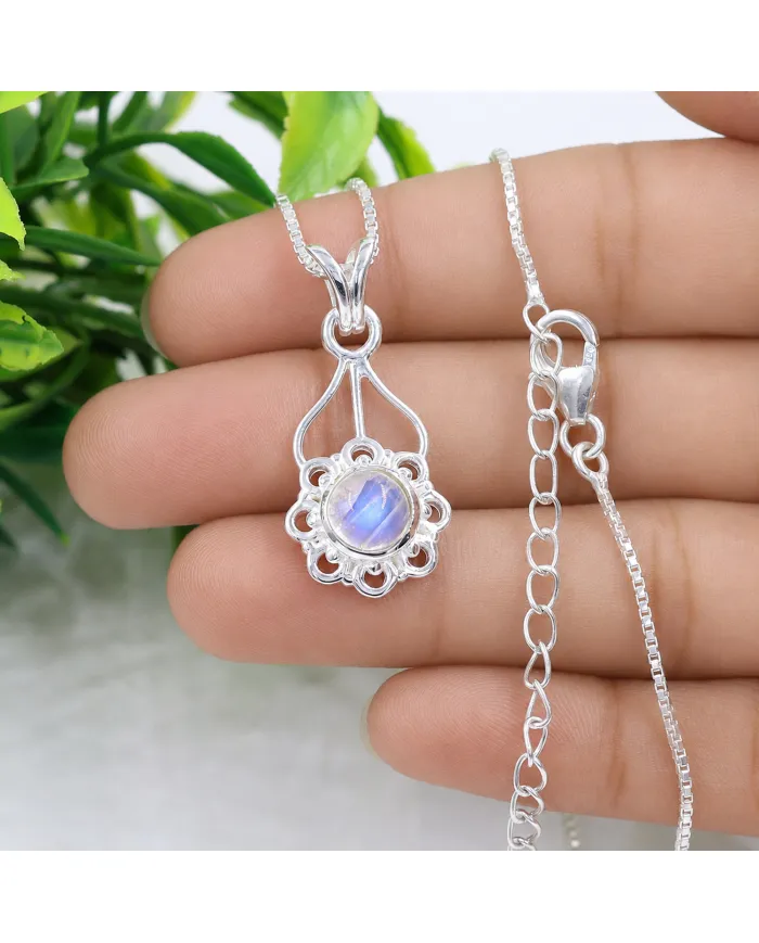 Moonstone Flower Pendant 925 Sterling Silver - Handmade Jewelry for Her