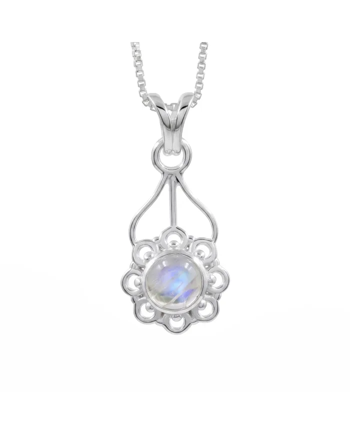 Moonstone Flower Pendant 925 Sterling Silver - Handmade Jewelry for Her