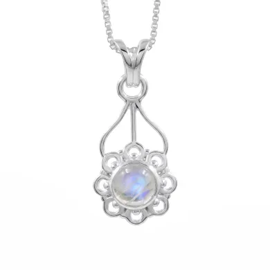 Moonstone Flower Pendant 925 Sterling Silver - Handmade Jewelry for Her