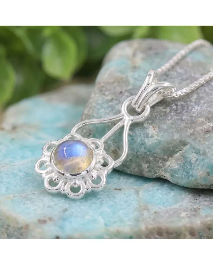 Moonstone Flower Pendant 925 Sterling Silver - Handmade Jewelry for Her