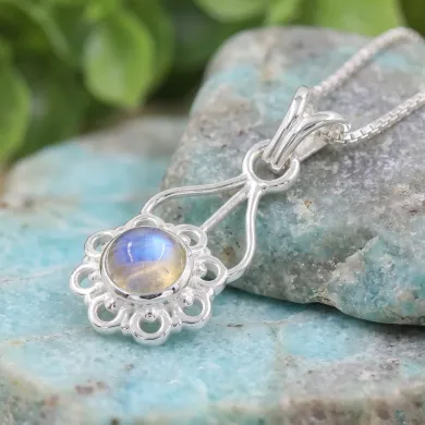 Moonstone Flower Pendant 925 Sterling Silver - Handmade Jewelry for Her