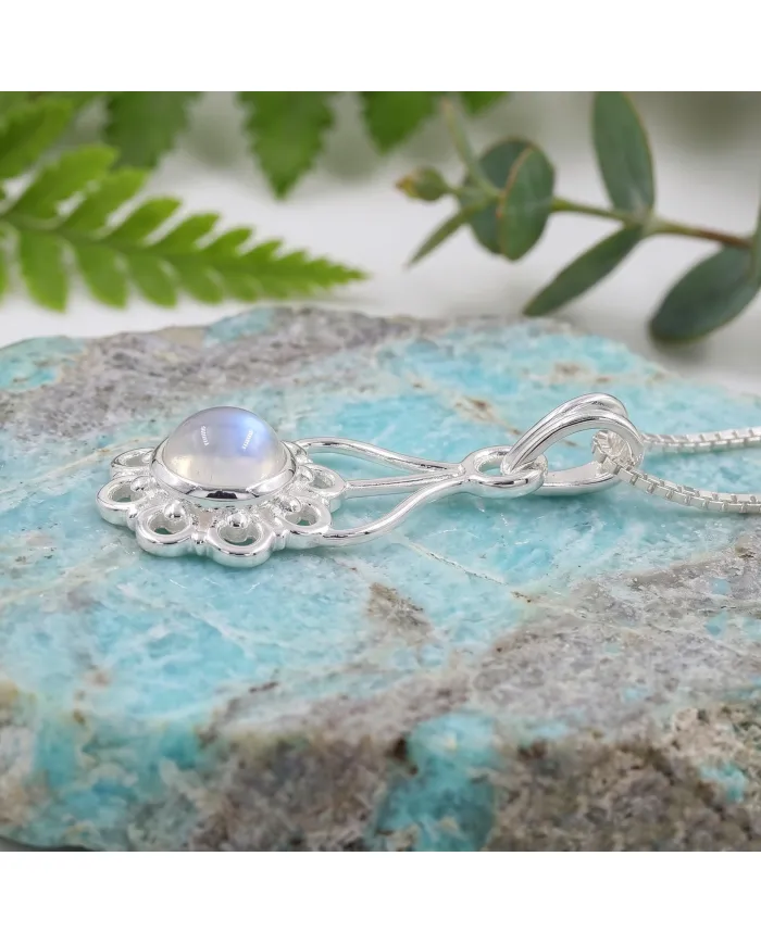 Moonstone Flower Pendant 925 Sterling Silver - Handmade Jewelry for Her
