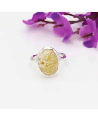 Natural Rutilated Quartz Ring - Sterling Silver Ring Statement Ring Handmade Ring Dainty Ring Solitaire Gemstone Ring