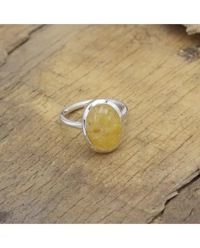 Natural Rutilated Quartz Ring - 925 Sterling Silver Oval Shape Jewelry