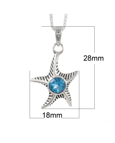 Swiss Blue Topaz Starfish Pendant - 925 Sterling Silver Dainty Jewelry