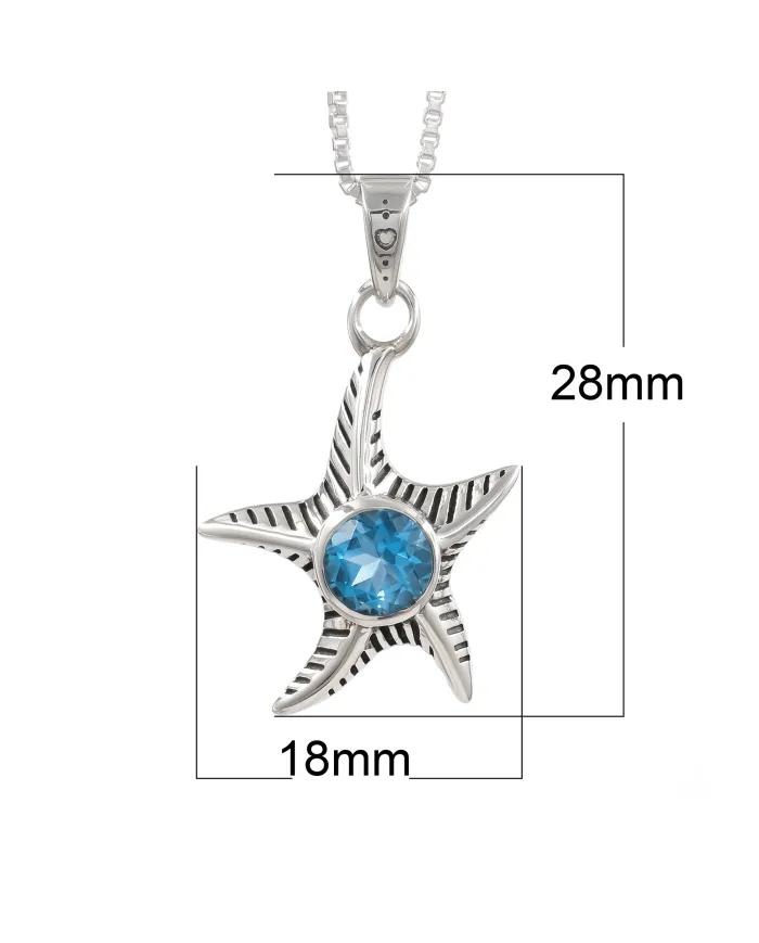 Swiss Blue Topaz Starfish Pendant - 925 Sterling Silver Dainty Jewelry