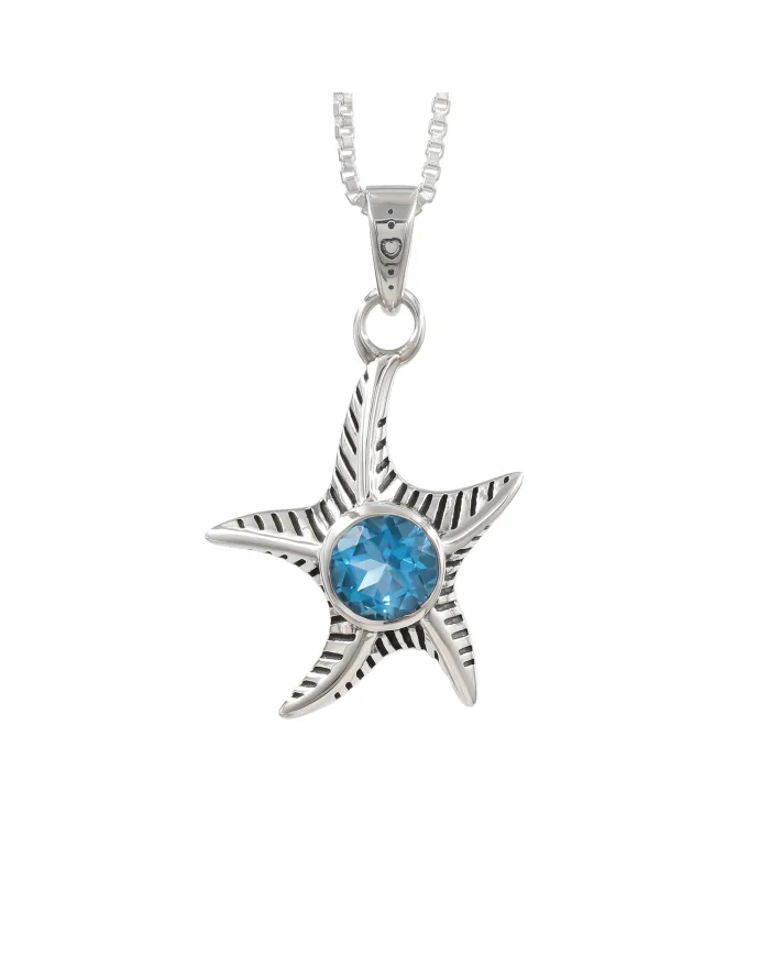 Swiss Blue Topaz Starfish Pendant - 925 Sterling Silver Dainty Jewelry