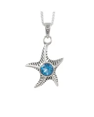Swiss Blue Topaz Starfish Pendant - 925 Sterling Silver Dainty Jewelry