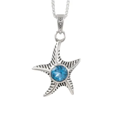 Swiss Blue Topaz Starfish Pendant - 925 Sterling Silver Dainty Jewelry